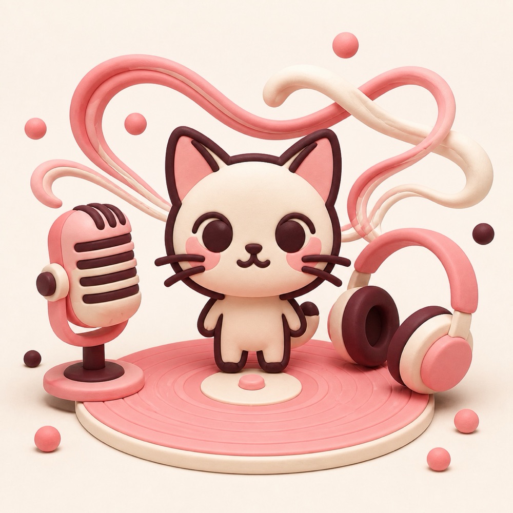 Musret 猫咪角色与麦克风、耳机组成的音乐创作场景